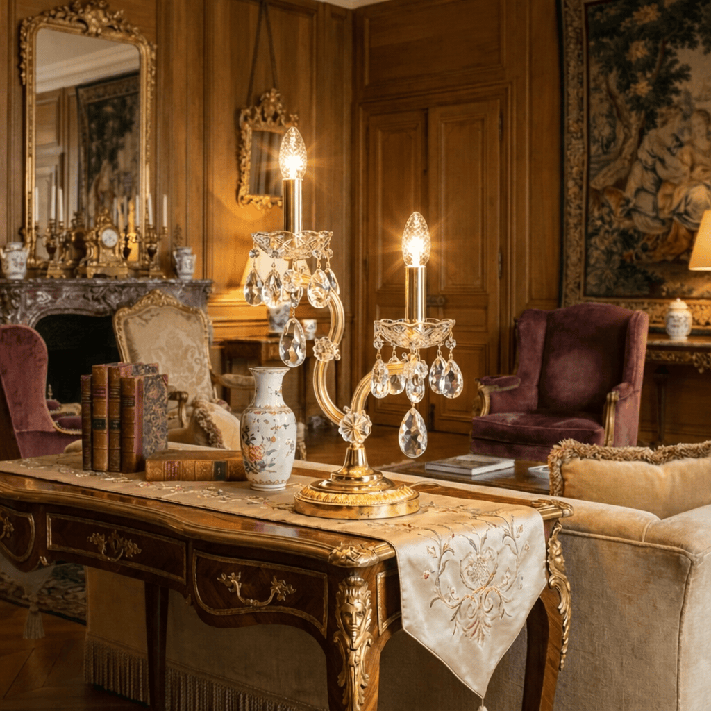 Luxury Crystal Table Lamp In Polished Brass - 2 Lights