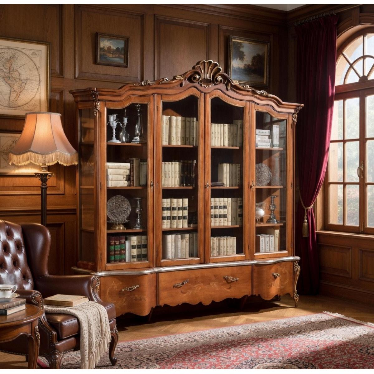 Baroque Wooden Multi-door Glass Display Cabinet