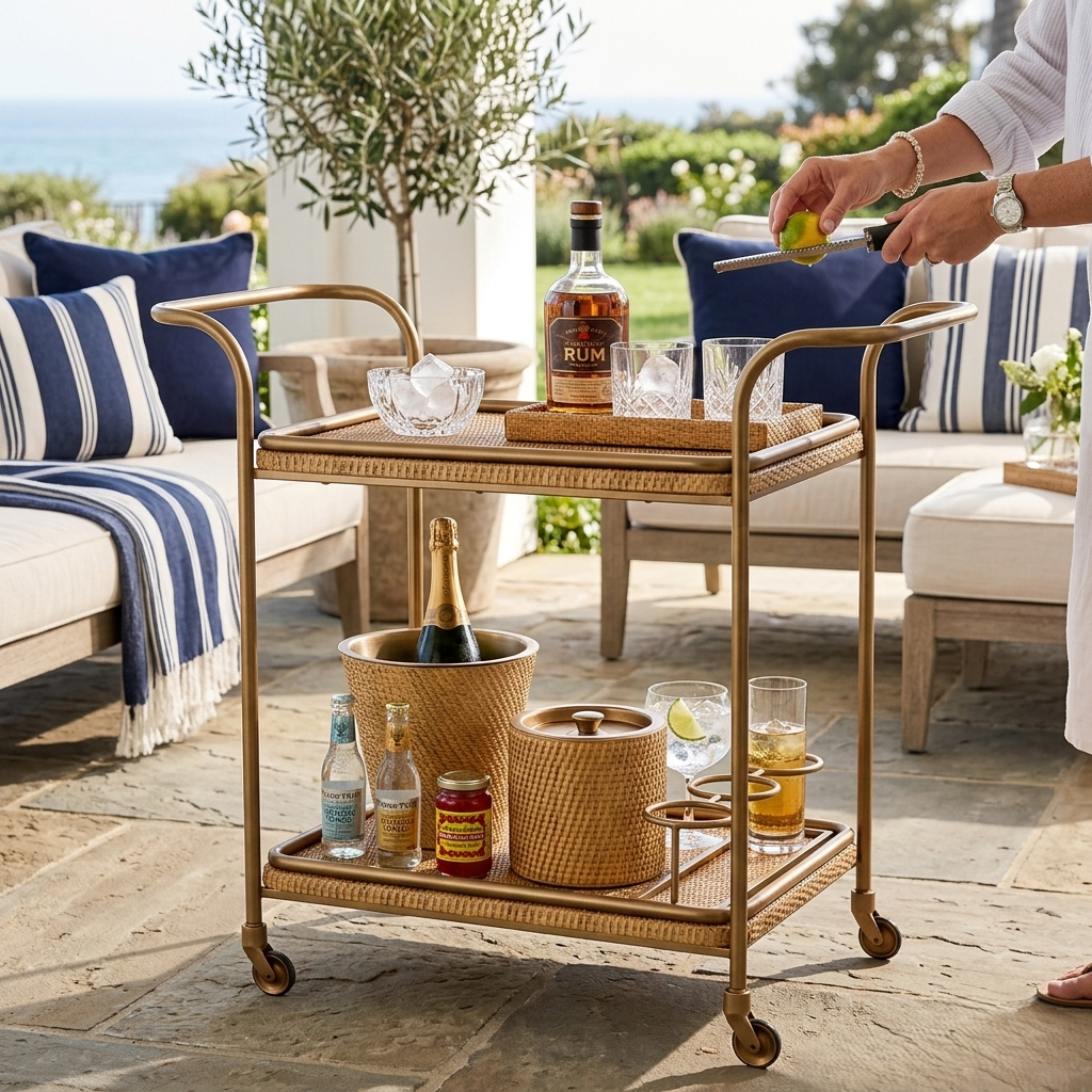 Black And Cane Bar Cart