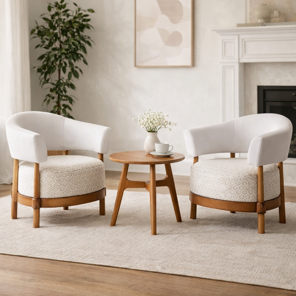 Luxury Cream Upholstered Barrel Armchair